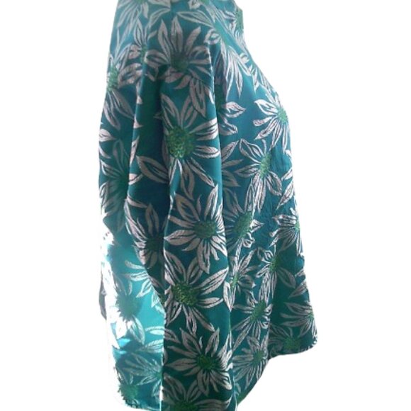 Chicos Mother of the Bride Floral Print Turquoise Silk Blend Jacket Top SZ 3 - Picture 3 of 9